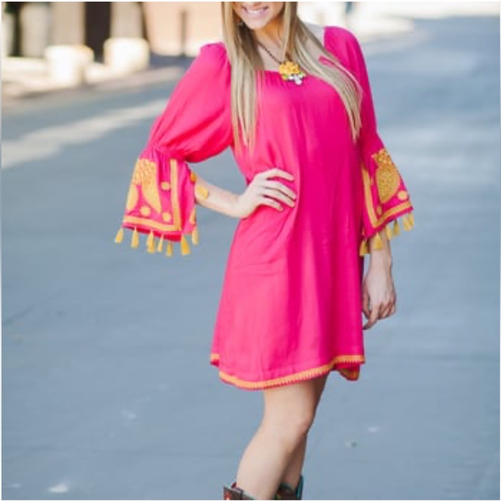 Ivy Jane Embroidered Split Sleeve Boho Short Dress Pink Size Medium